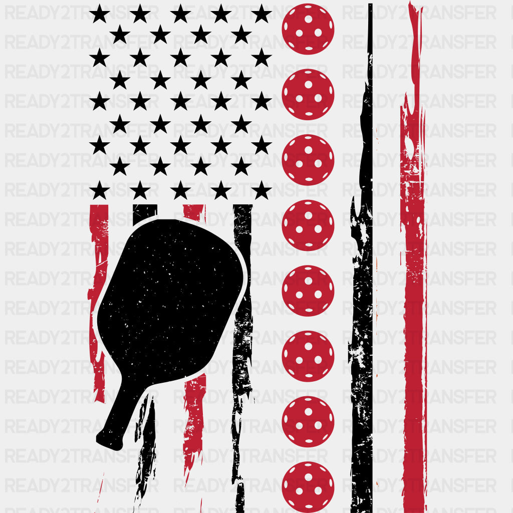 Red Pickleballs US Flag - Pickleball DTF Transfers ready2transfer Dark Color Design (See Imaging)