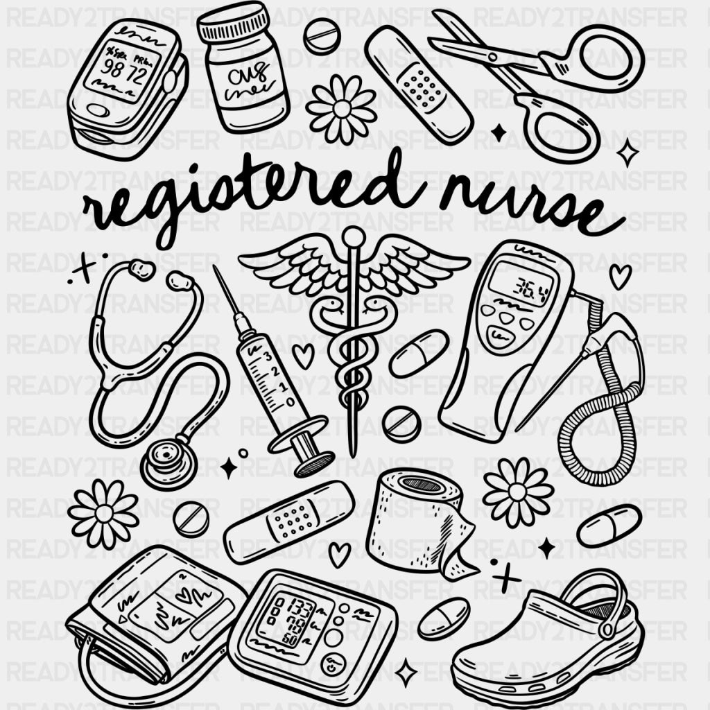 Registered Nurse, Multi Color Design - Registered Nurse DTF Transfers ready2transfer Dark Color Design (See Imaging)