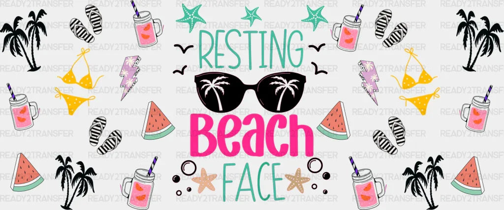 Resting Beach Face - Summer Cup Wrap Uv Sticker Permanent Dtf Decal