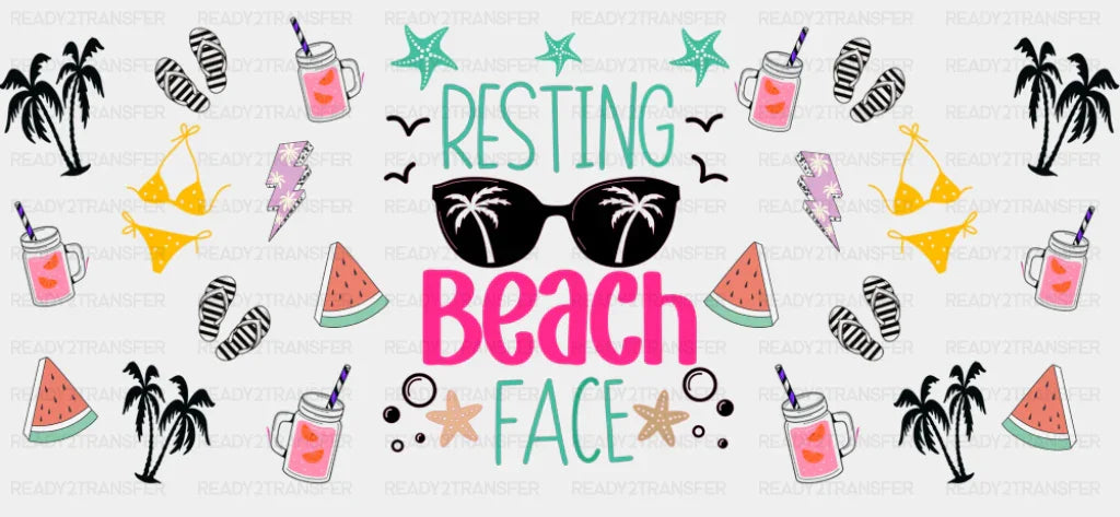 Resting Beach Face Sunglasses - Summer Cup Wrap UV Sticker Permanent UV DTF Decal