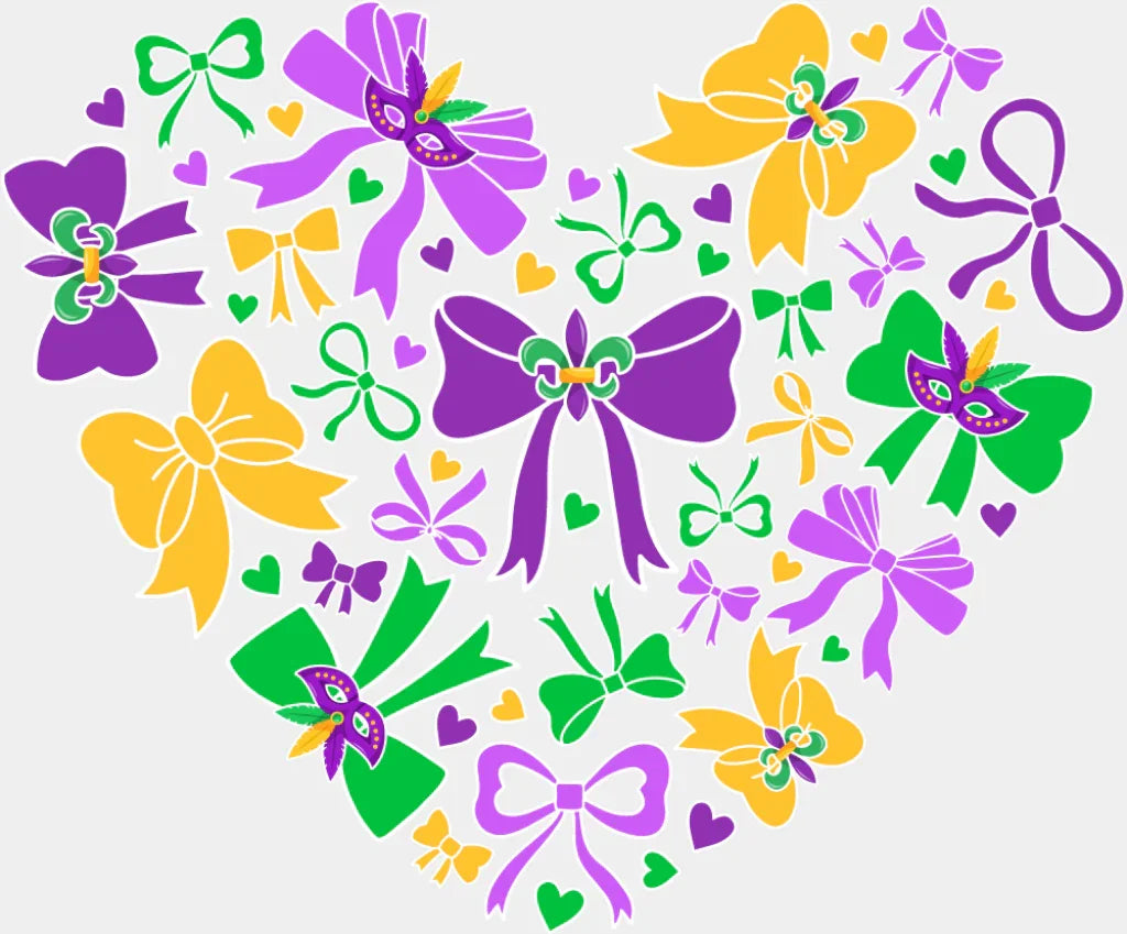 Ribbon Heart - Mardi Gras DTF Transfer Adult Unisex - S & M (10’’) / Light Color Design (See Imaging)