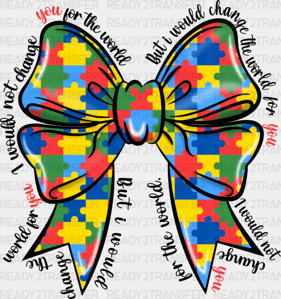 Ribbon Jigsaw Puzzle Design - Autism Awareness Dtf Transfer Adult Unisex S & M (10’’) / Dark