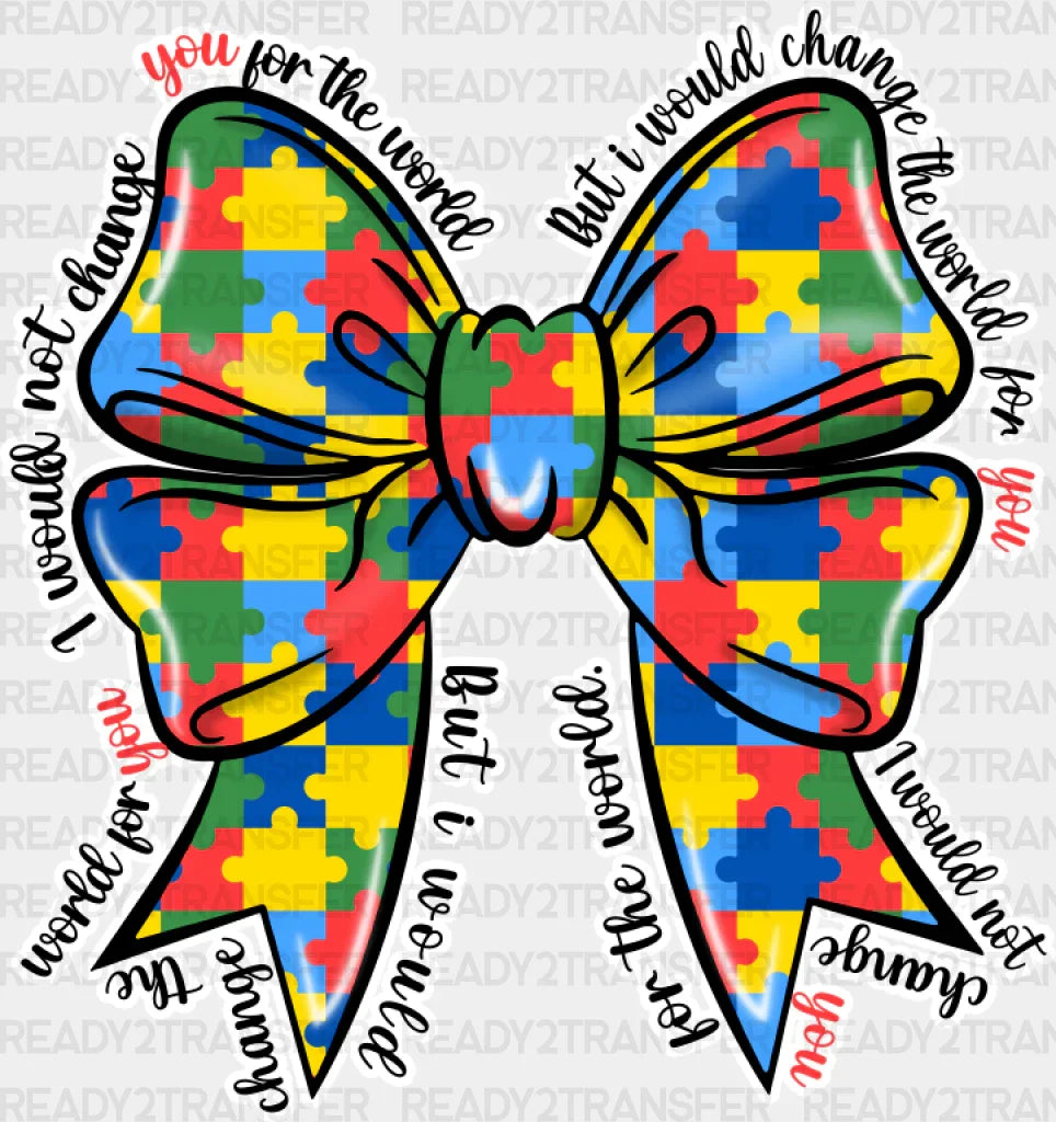 Ribbon Jigsaw Puzzle Design - Autism Awareness Dtf Transfer Adult Unisex S & M (10’’) / Light