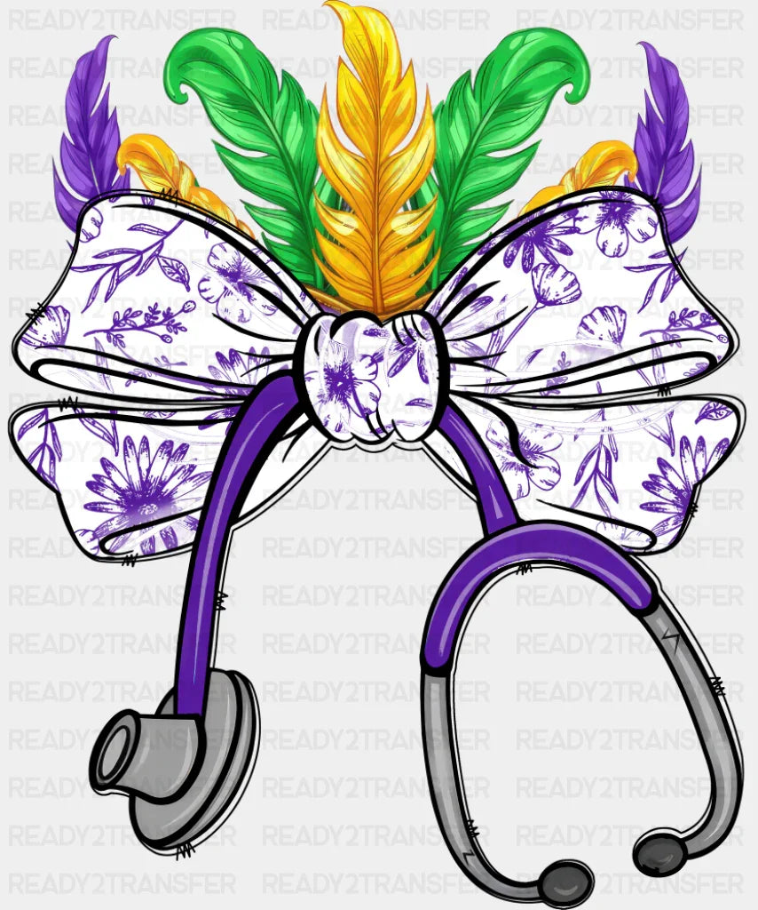 Ribbon Stethoscope - Mardi Gras DTF Transfer Adult Unisex - S & M (10’’) / Dark Color Design (See Imaging)