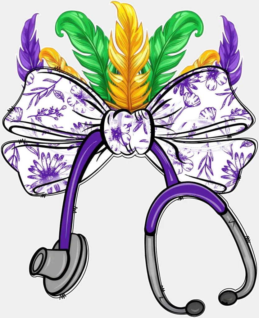 Ribbon Stethoscope - Mardi Gras DTF Transfer Adult Unisex - S & M (10’’) / Light Color Design (See Imaging)