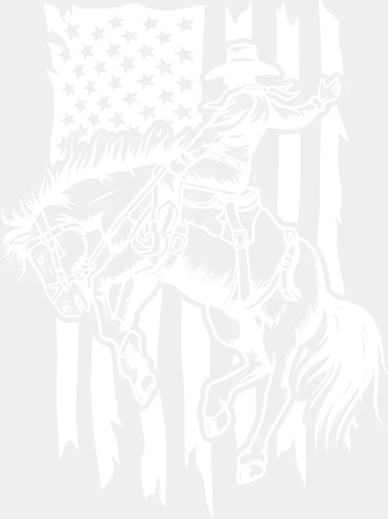 Rodeo US Flag B&W - Rodeo DTF Transfer Adult Unisex - S & M (10’’) / Light Color Design (See Imaging)