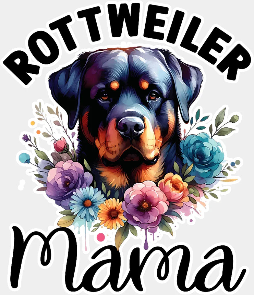 Rottweiler Mama Flowers - Dogs DTF Transfer Adult Unisex - S & M (10’’) / Light Color Design (See Imaging)