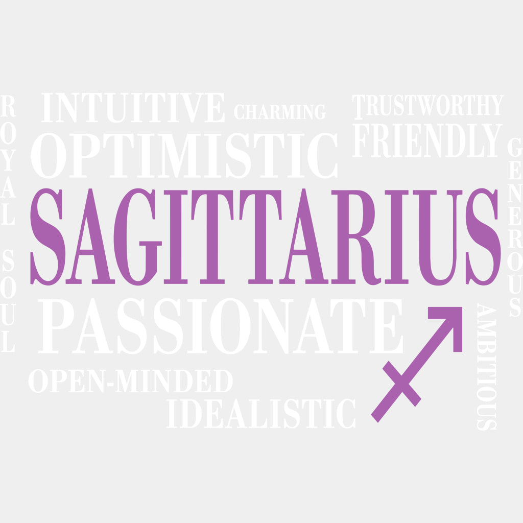 Sagittarius Qualities Pink Horizontal - Zodiacs & Horoscopes DTF Transfers - Adult Unisex - S & M (10’’) / Light Color