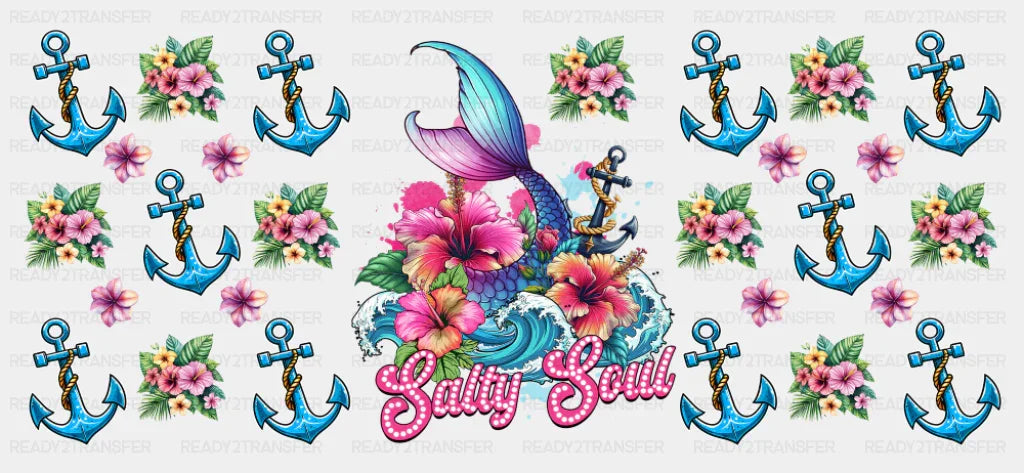Salty Soul Anchors & Flowers - Summer Cup Wrap UV Sticker Permanent UV DTF Decal