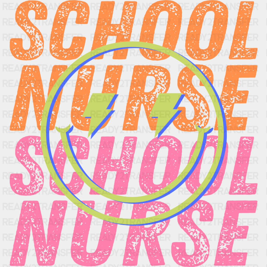 School Nurse, Green & Purple Smiley - School Nurse DTF Transfers ready2transfer