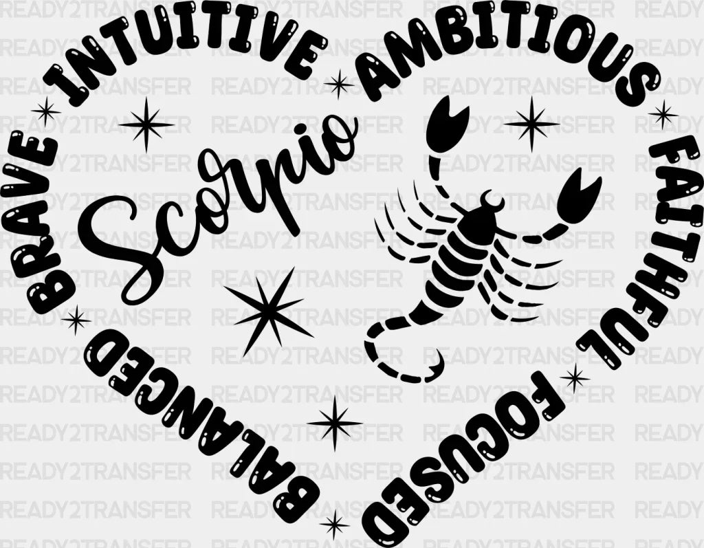 Scorpio Heart Design - Zodiacs & Horoscopes Dtf Heat Transfer Adult Unisex S M (10’’) / Dark