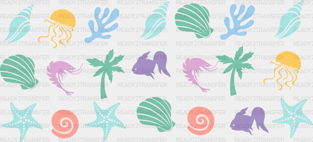 Seashells And Starfishes - Summer Cup Wrap Uv Sticker Permanent Dtf Decal
