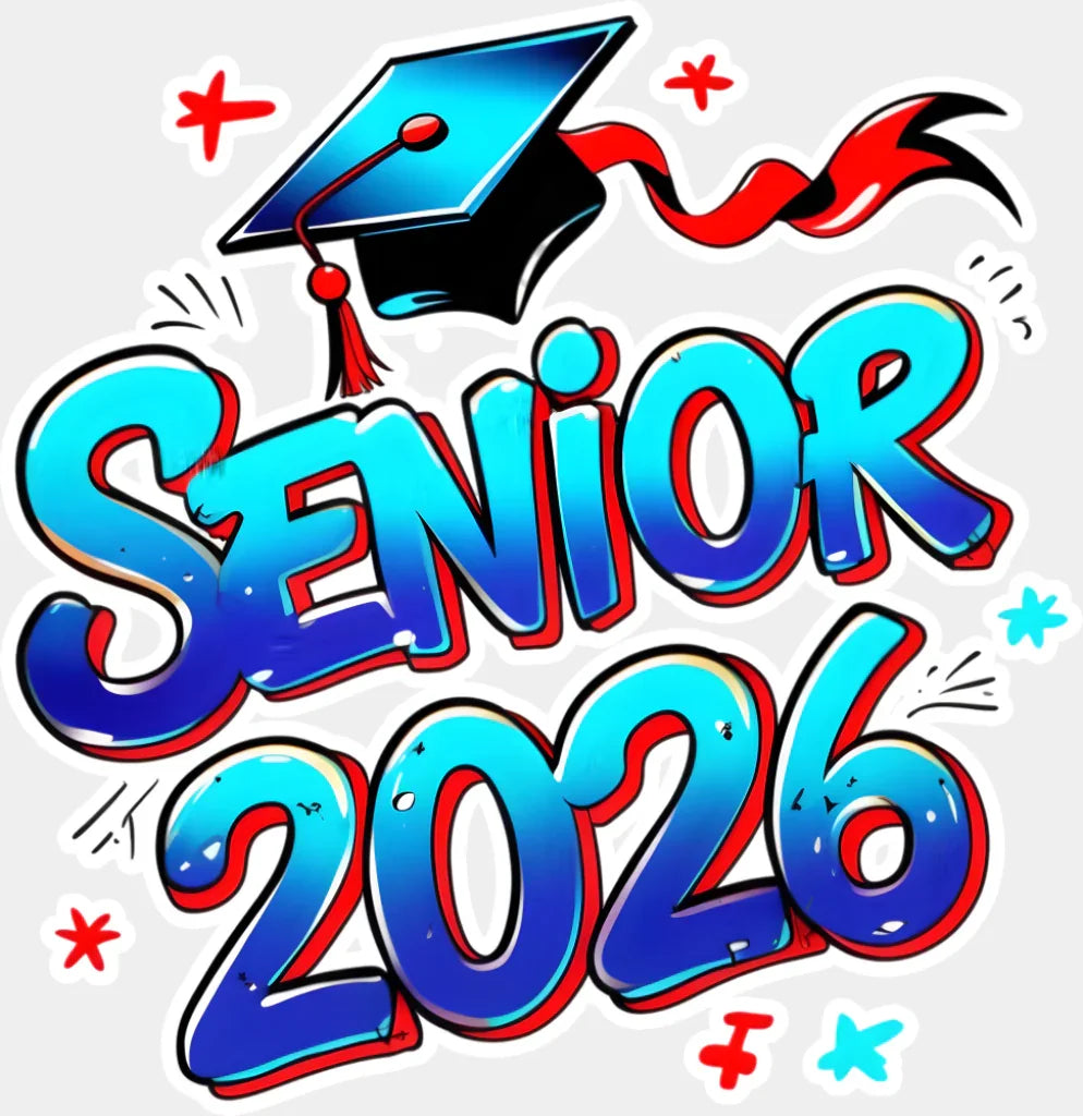 Senior 2026 Blue & Red - Graduation DTF Transfer Adult Unisex - S & M (10’’) / Light Color Design (See Imaging)