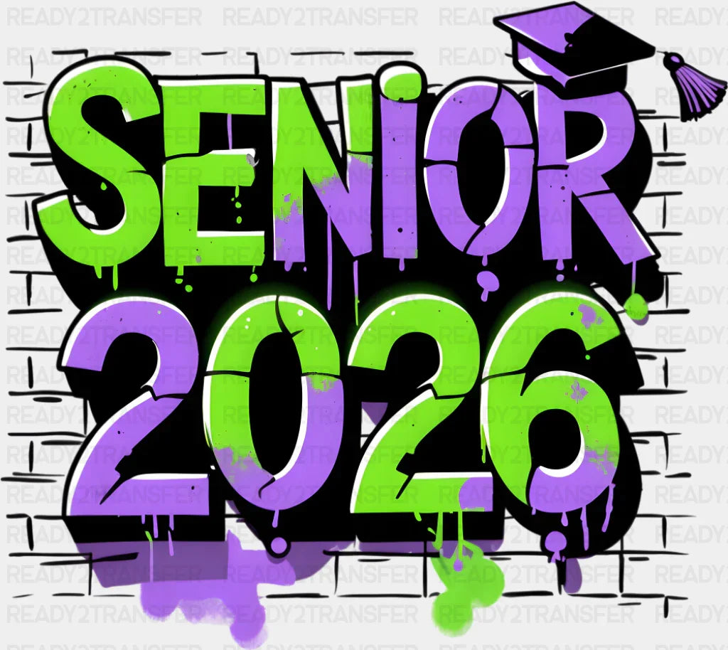 Senior 2026 Green And Purple - Graduation DTF Transfer Adult Unisex - S & M (10’’) / Dark Color Design (See Imaging)