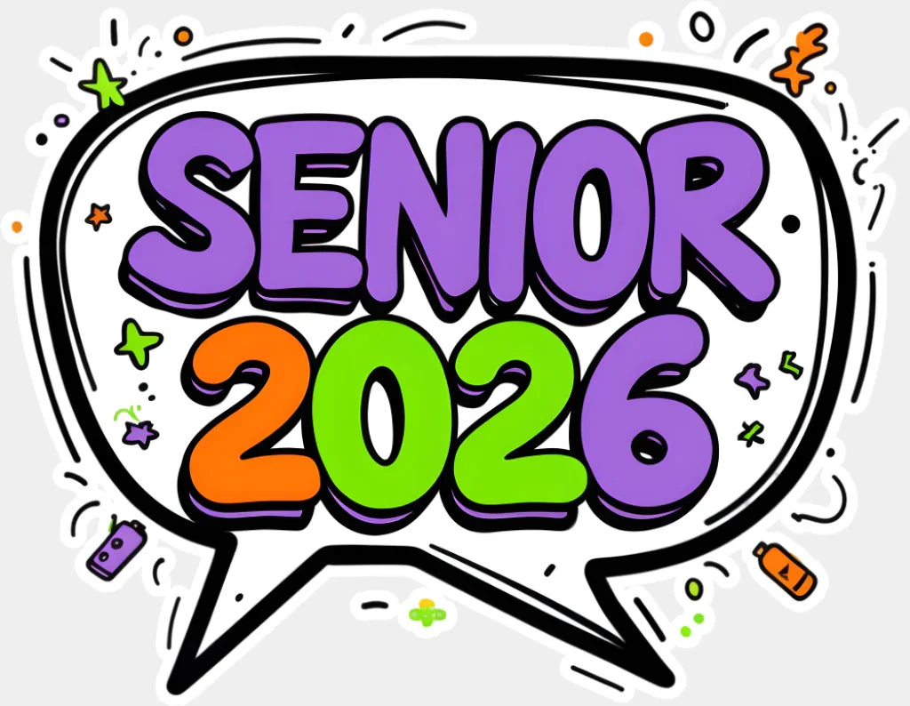 Senior 2026 Speech Bubble - Graduation DTF Transfer Adult Unisex - S & M (10’’) / Light Color Design (See Imaging)