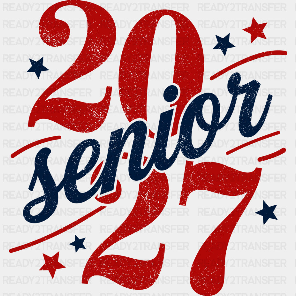 Senior 2027 Stars Red Design - Senior DTF Transfers - Adult Unisex - S & M (10’’) / Dark Color Design (See Imaging)