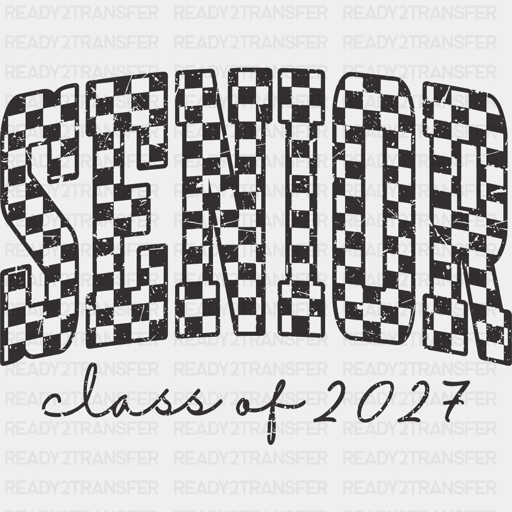 Senior Class Of 2027 Checker Pattern - Senior DTF Transfers - Adult Unisex - S & M (10’’) / Dark Color Design (See