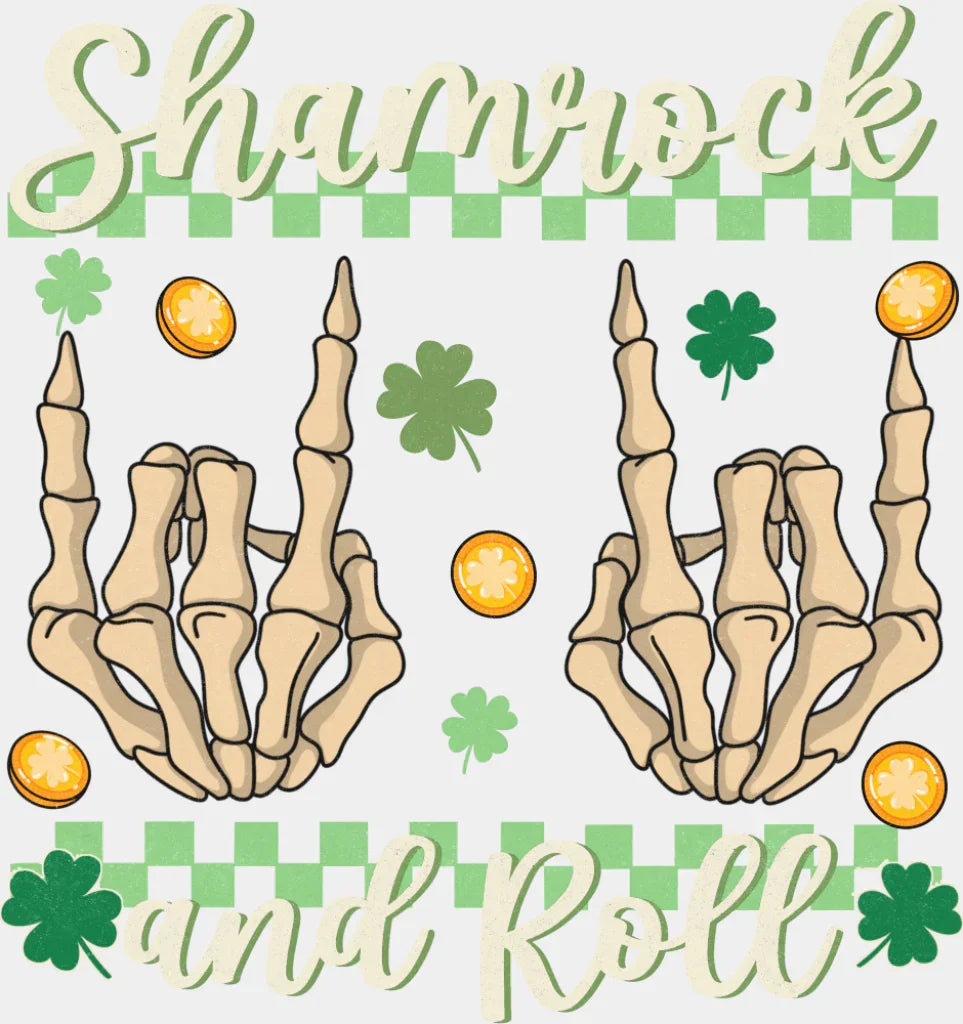 Shamrock And Roll Skeleton Design - St. Patrick’s Day DTF Transfer Adult Unisex - S & M (10’’) / Light Color Design