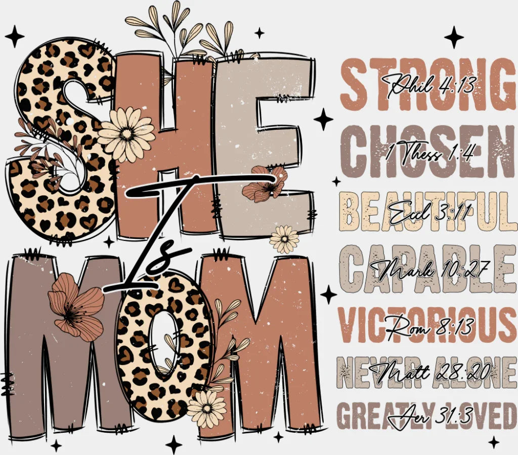 She Is Mom Cheetah Print - Mother’s Day DTF Transfer Adult Unisex - S & M (10’’) / Light Color Design (See Imaging)