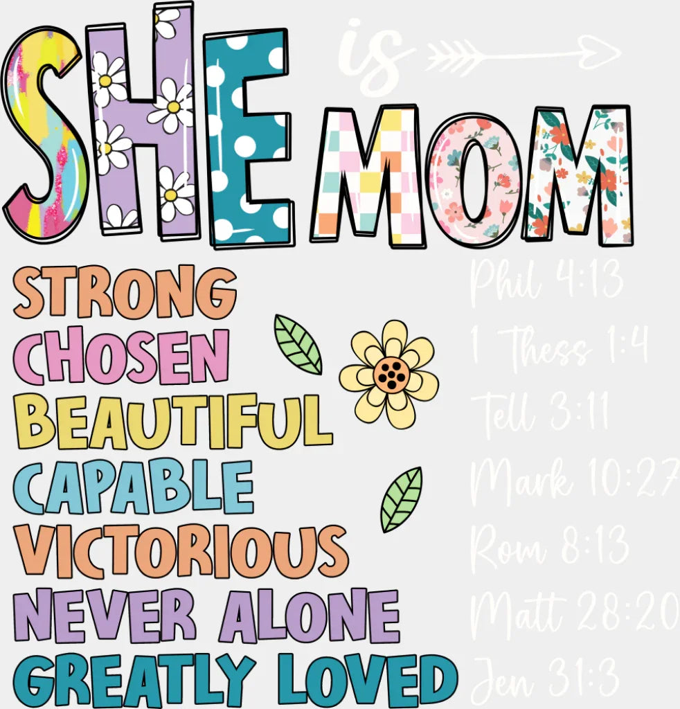 She Is Mom - Mother’s Day DTF Transfer Adult Unisex - S & M (10’’) / Light Color Design (See Imaging)