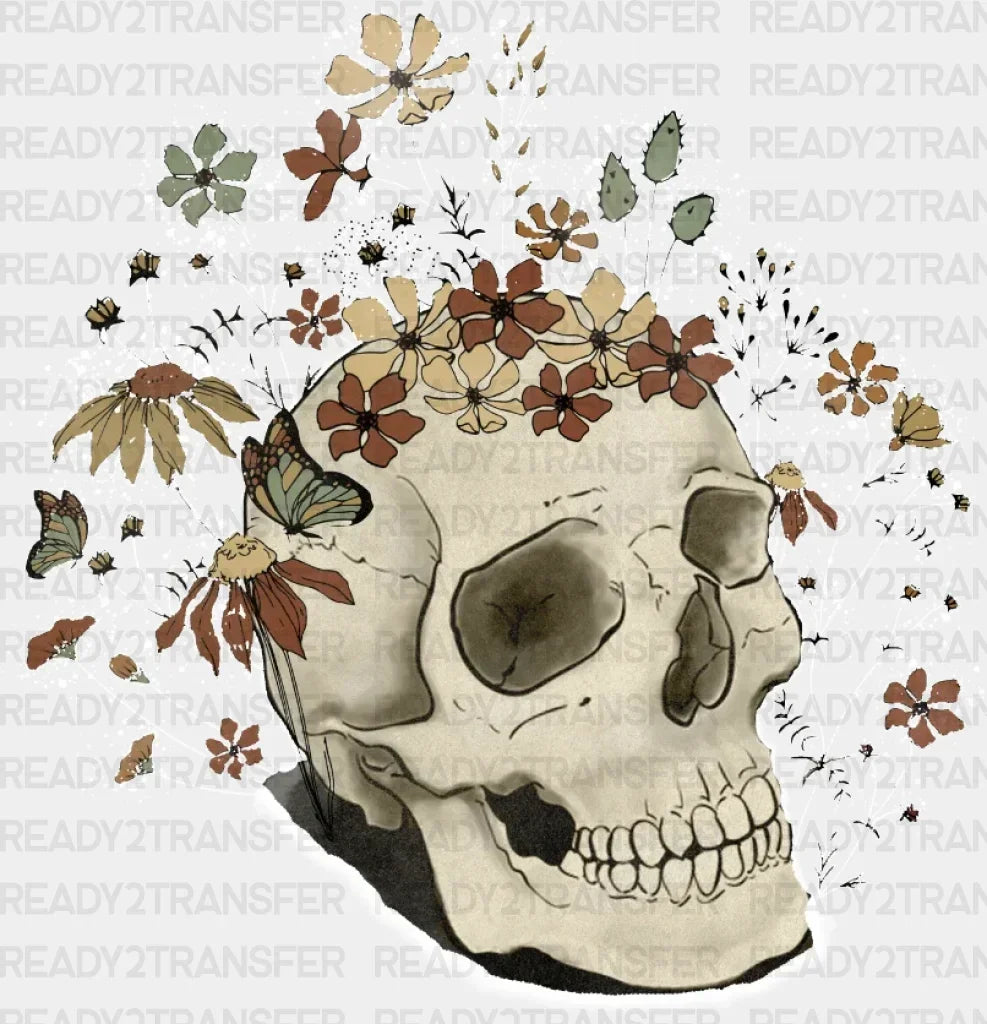 Skull With Colorful Flowers Dtf Transfer