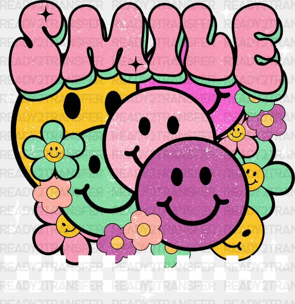 Smile Colorful Smileys - Good Vibes Dtf Transfer Adult Unisex S & M (10’’) / Light Color Design