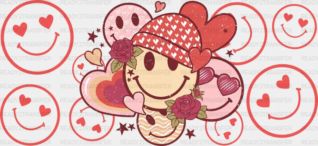 Smiley Heart Shaped Eyes - Valentine's Day Cup Wrap UV Sticker Permanent UV DTF Decal ready2transfer