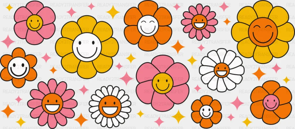 Smiling Flowers - General Cup Wrap UV Sticker Permanent UV DTF Decal