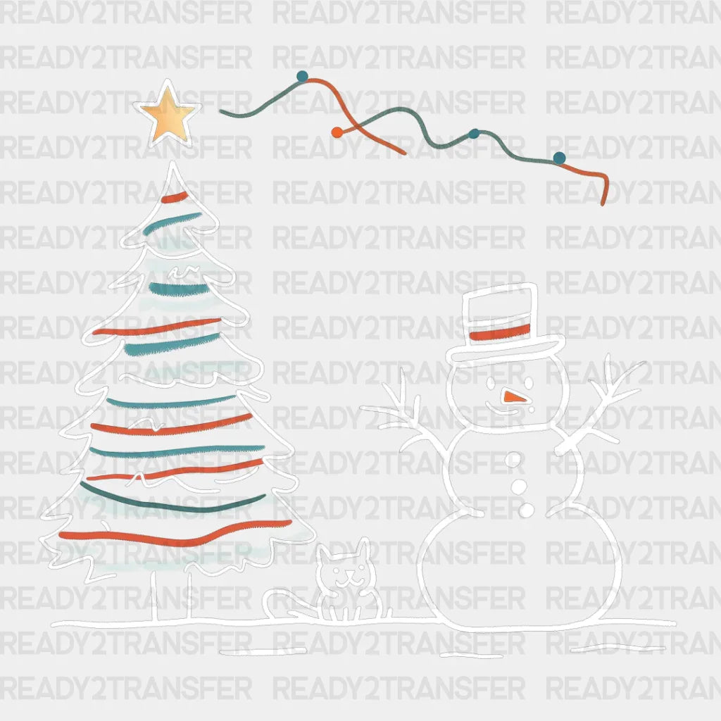 Snowman And Cat - Christmas Dtf Transfer Adult Unisex S & M (10’’) / Light Color Design (See