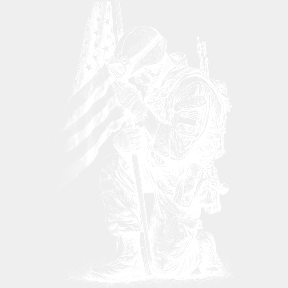 Soldier Holding US Flag - Army DTF Transfers - Adult Unisex - S & M (10’’) / Light Color Design (See Imaging)