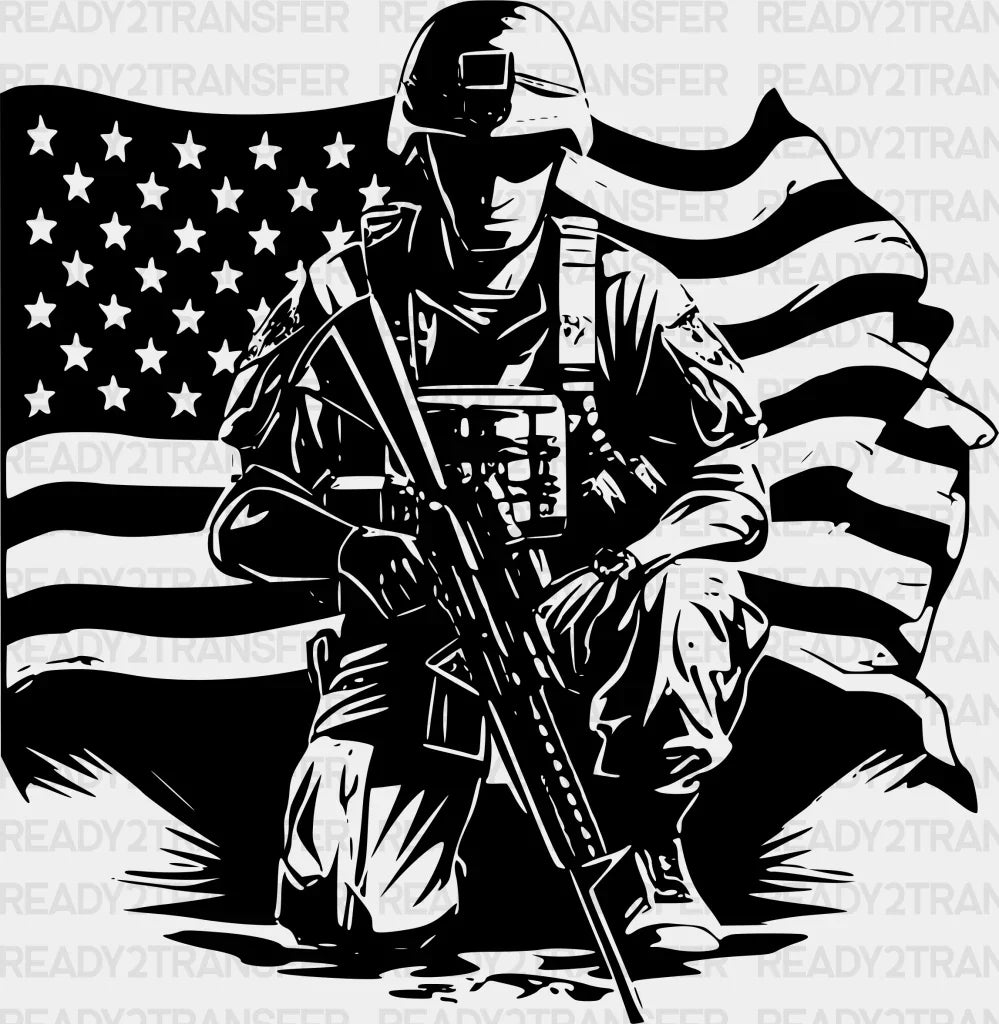 Soldier With Flag Dark Design - Army Dtf Transfer Adult Unisex S & M (10’’) / Color (See Imaging)