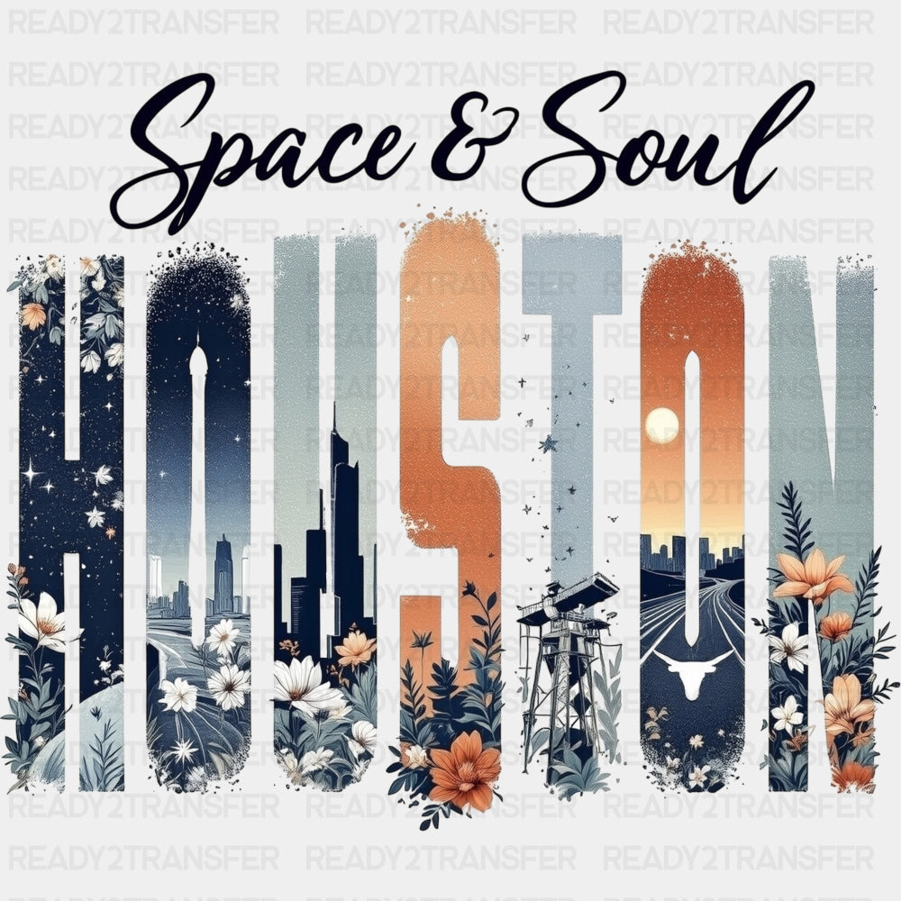 Space & Soul Houston - States & Cities DTF Transfers ready2transfer Dark Color Design (See Imaging)