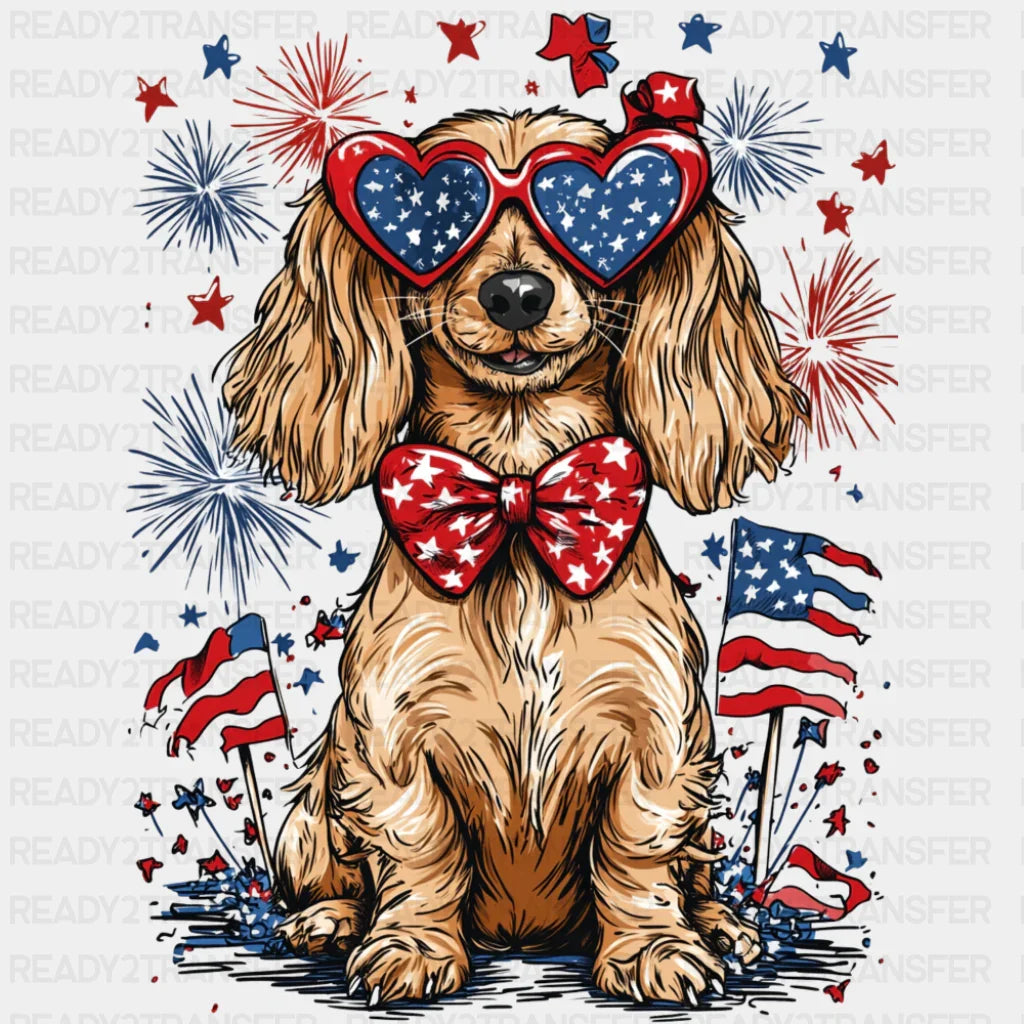 Spaniel And Fireworks - 4th Of July DTF Transfer