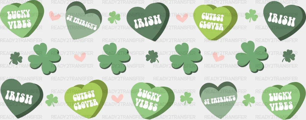 St Patrick Green Hearts - Cup Wrap Uv Sticker Permanent Dtf Decal