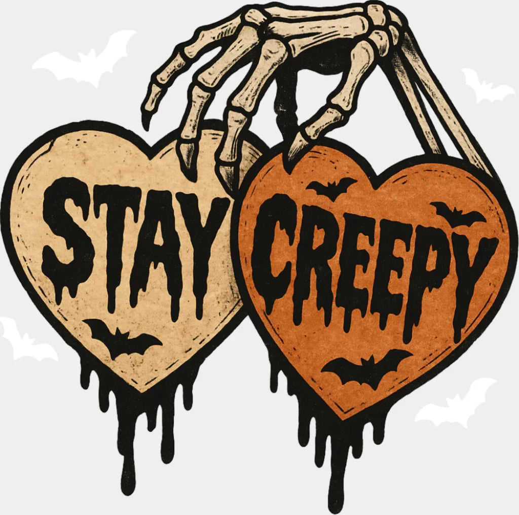 Stay Creepy Hearts - Halloween DTF Transfer Adult Unisex - S & M (10’’) / Light Color Design (See Imaging)