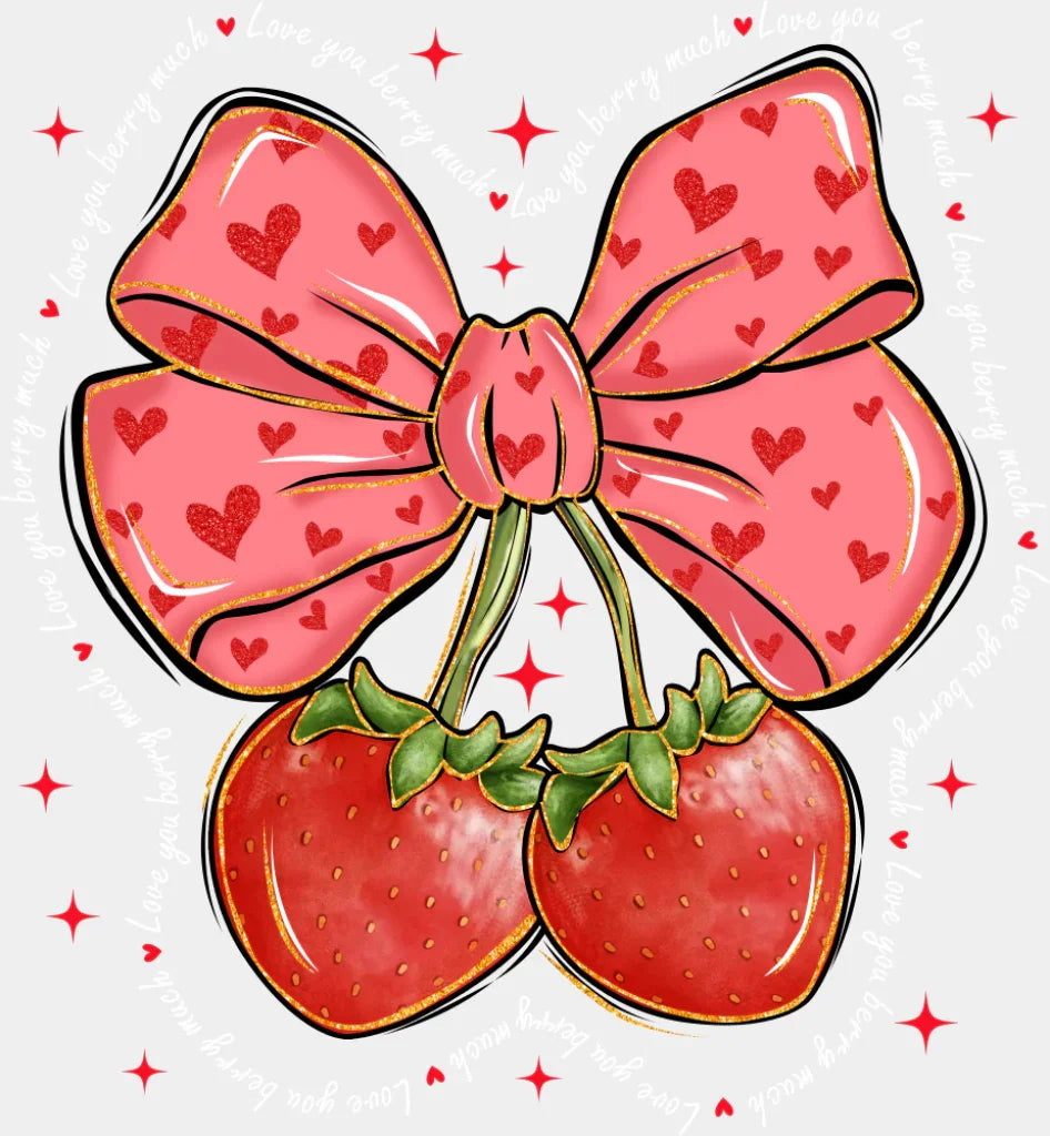 Strawberries Ribbon Design - Valentine's Day DTF Transfer ready2transfer Light Color Design ( See Imaging )