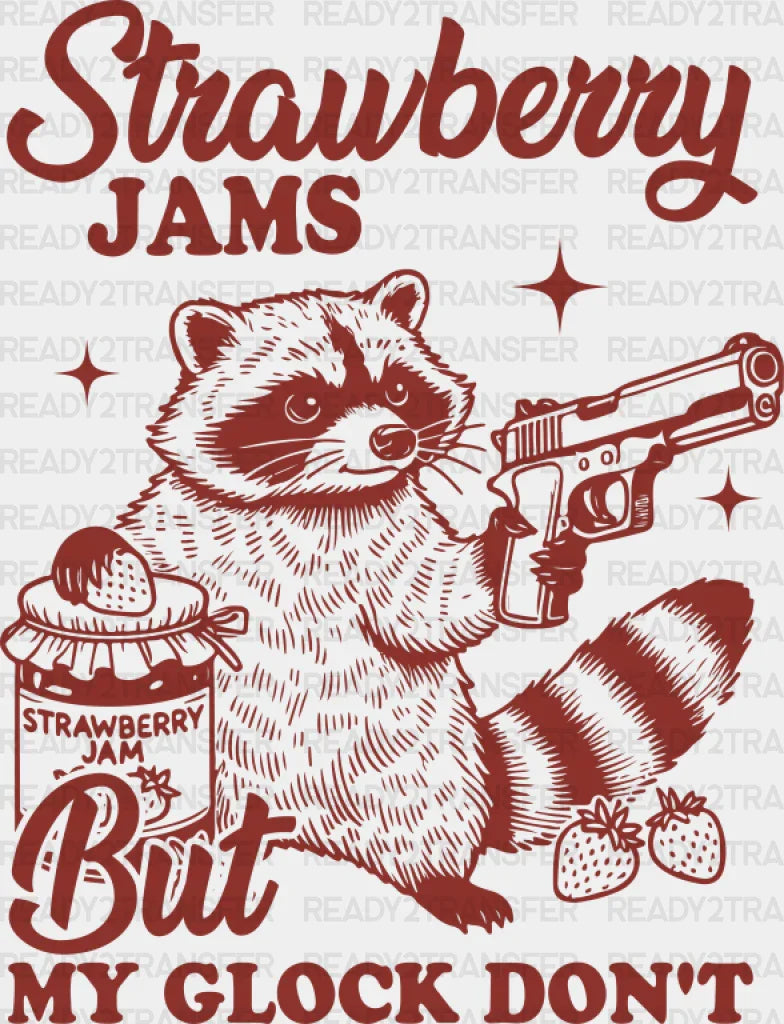 Strawberry Jams But My Glock Don’t - Funny Dtf Transfer Adult Unisex S & M (10’’) / Red Color