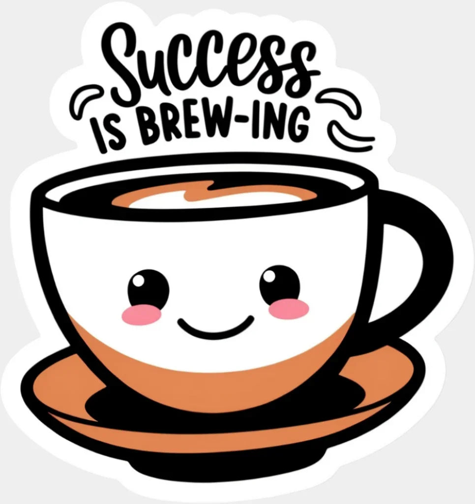 Success Is Brewing - Minimal UV Sticker Permanent UV DTF Decal Light Color Design (See Imaging)