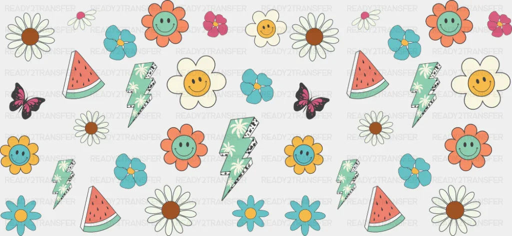 Summer Flowers & Watermelon - Summer Cup Wrap UV Sticker Permanent UV DTF Decal