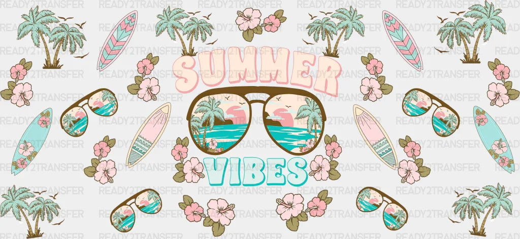 Summer Vibes Glasses - Cup Wrap Uv Sticker Permanent Dtf Decal
