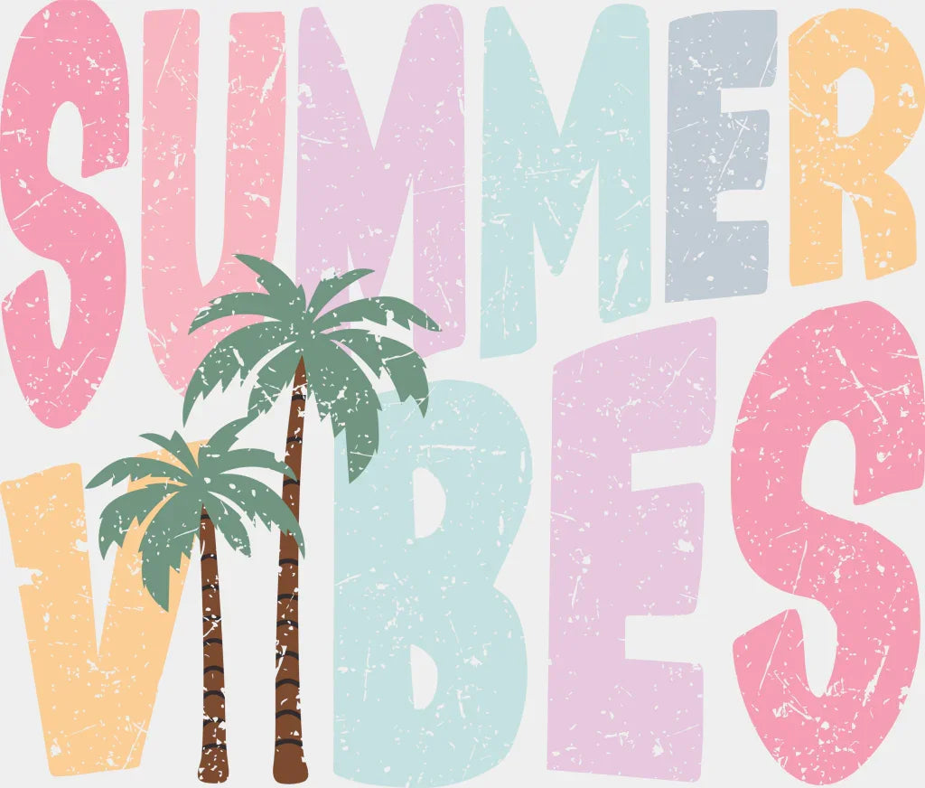 Summer Vibes Palm Trees - Summer DTF Transfer Adult Unisex - S & M (10’’) / Light Color Design (See Imaging)