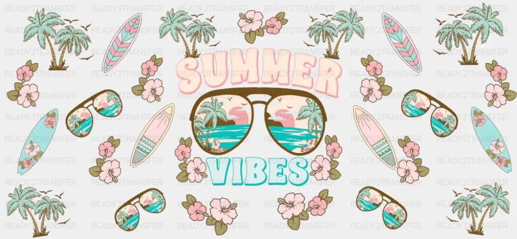 Summer Vibes Palm Trees & Surf Boards - Summer Cup Wrap UV Sticker Permanent UV DTF Decal