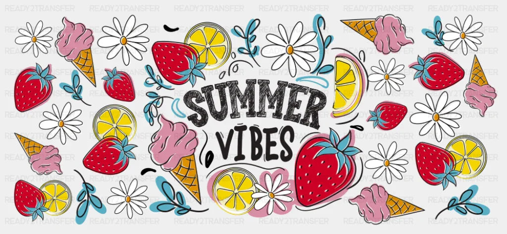 Summer Vibes Strawberry & Lemon - Summer Cup Wrap UV Sticker Permanent UV DTF Decal