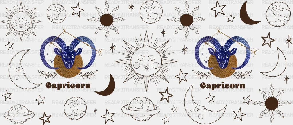 Sun And Moon Capricorn Sign - Zodiac Cup Wrap Uv Sticker Permanent Dtf Decal