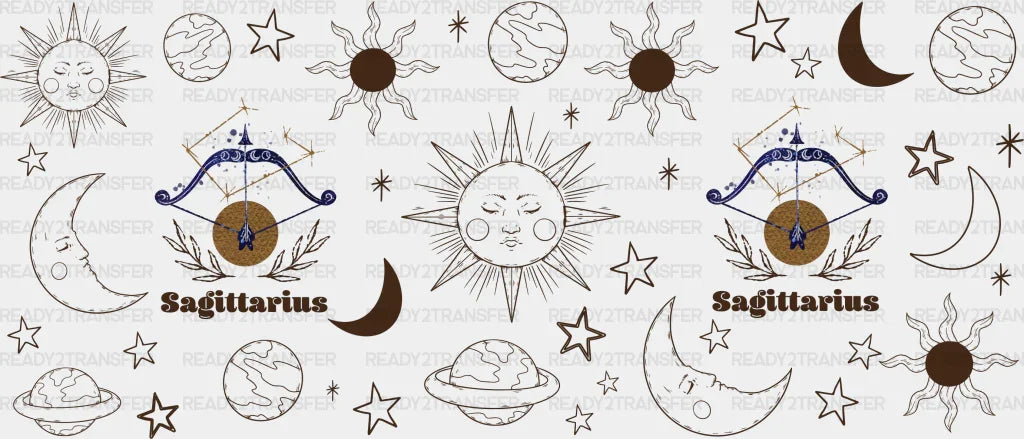 Sun And Moon Sagittarius Sign - Zodiac Cup Wrap UV Sticker Permanent UV DTF Decal ready2transfer