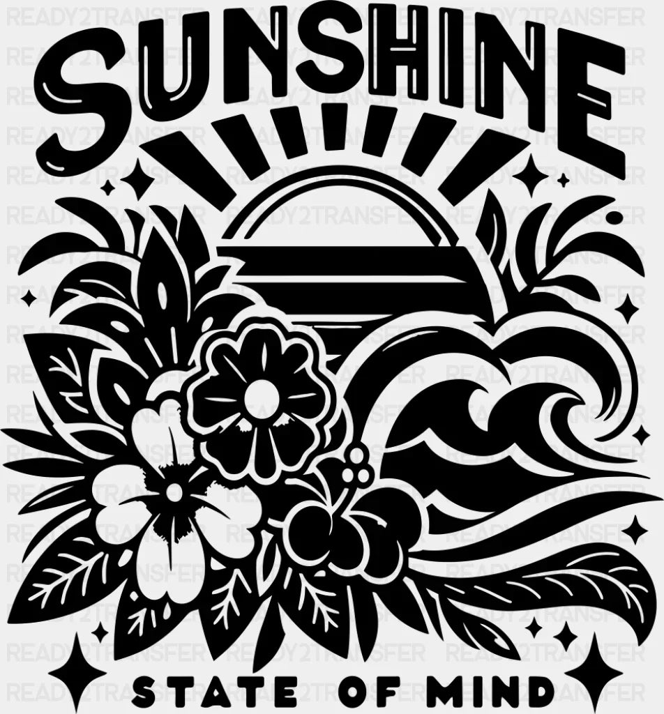Sunshine State Of Mind B&W - Summer DTF Transfer Adult Unisex - S & M (10’’) / Dark Color Design (See Imaging)