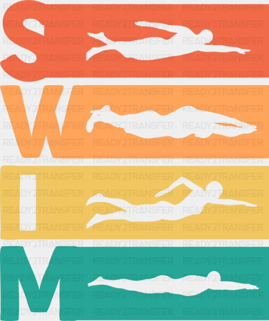 Swim Red Orange Yellow Green - Swimming DTF Transfer