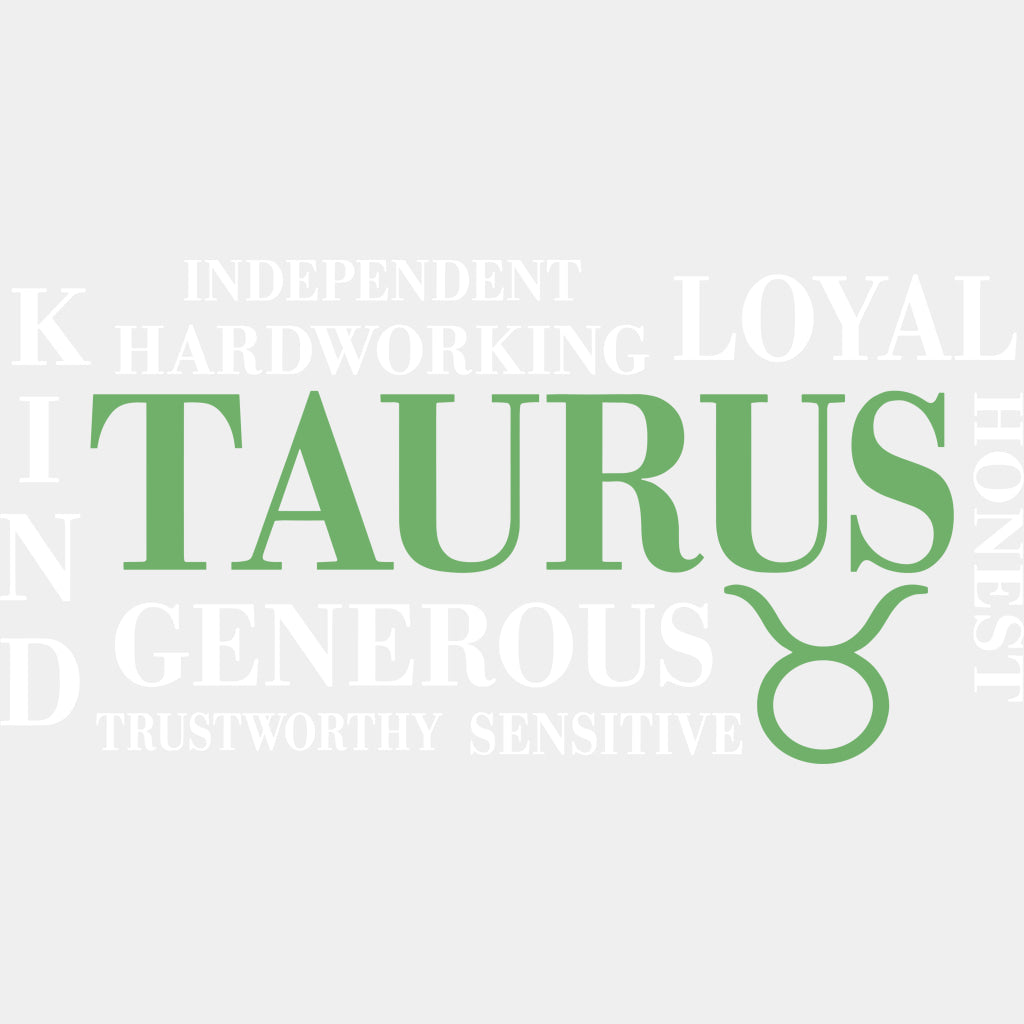 Taurus Qualities Green Horizontal - Zodiacs & Horoscopes DTF Transfers - Adult Unisex - S & M (10’’) / Light Color