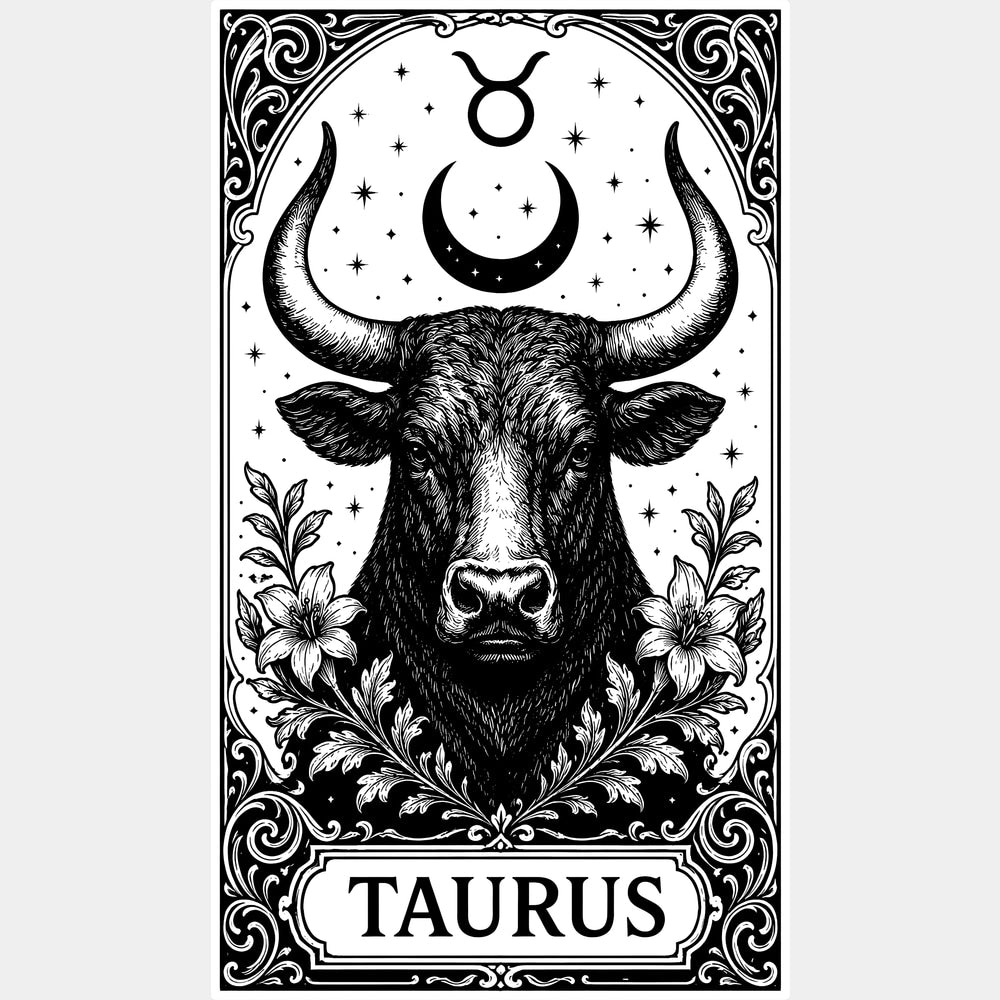 Taurus Tarot Card - Zodiacs & Horoscopes DTF Transfers - Adult Unisex - S & M (10’’) / Light Color Design (See Imaging)