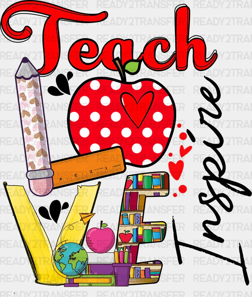 Teach Love Design - Teachers Dtf Heat Transfer Adult Unisex S & M (10’’) / Black